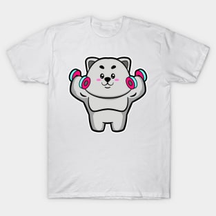 Cat at shoulder training with Dumbbells T-Shirt